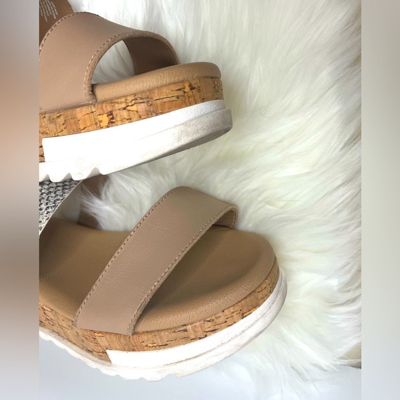 Steve Madden Thalia | Nude & Snakeskin Double Strap Cork Wedge Platform Sandals - Picture 4 of 6